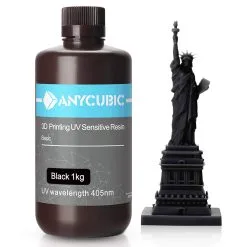 Anycubic 1kg 3D Printer Resin Filament, 405nm UV Plant-Based Rapid Resin, High Precision, Quick Curing, Black