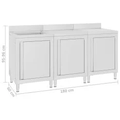 Commercial Kitchen Sink Cabinet 180x60x96 Cm Stainless Steel -Deals Accessories Store Commercial Kitchen Sink Cabinet 180x60x96 cm Stainless Steel 442921 5