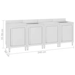 Commercial Kitchen Sink Cabinet 240x60x96 Cm Stainless Steel -Deals Accessories Store Commercial Kitchen Sink Cabinet 240x60x96 cm Stainless Steel 442049 5