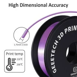 Geeetech Silk PLA Filament For 3D Printer, 1.75mm Dimensional Accuracy +/- 0.03mm 1kg Spool (2.2 Lbs) - Purple 10 Geeetech Silk PLA Filament For 3D Printer, 1.75mm Dimensional Accuracy +/- 0.03mm 1kg Spool (2.2 Lbs) - Purple -Deals Accessories Store Geeetech Silk PLA Filament for 3D Printer Purple 518563 4