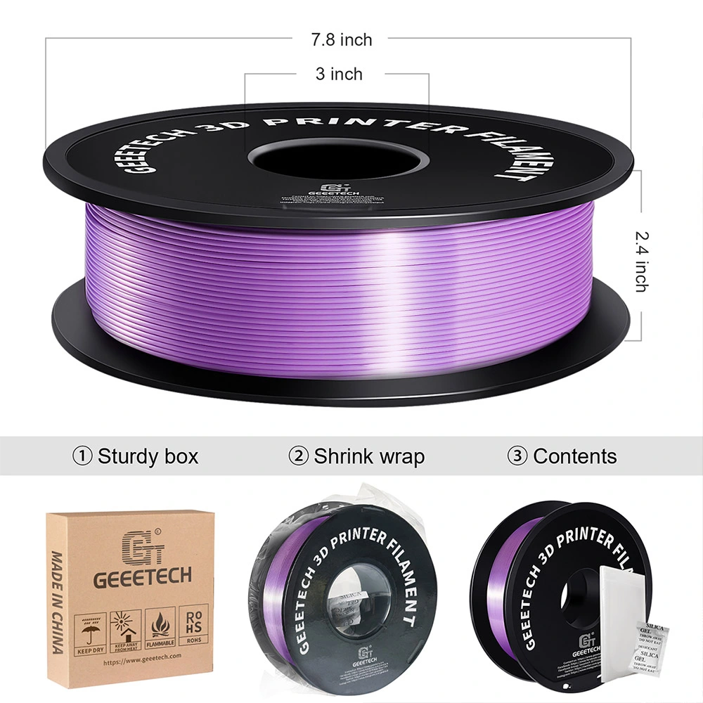 Geeetech Silk PLA Filament For 3D Printer, 1.75mm Dimensional Accuracy +/- 0.03mm 1kg Spool (2.2 Lbs) - Purple 6 Geeetech Silk PLA Filament For 3D Printer, 1.75mm Dimensional Accuracy +/- 0.03mm 1kg Spool (2.2 Lbs) - Purple - Image 6