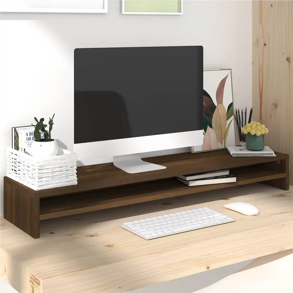 Monitor Stand Brown Oak 100x24x13 Cm Engineered Wood 1 Monitor Stand Brown Oak 100x24x13 Cm Engineered Wood