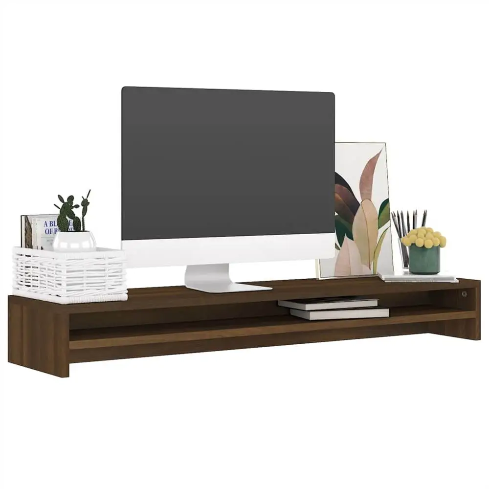 Monitor Stand Brown Oak 100x24x13 Cm Engineered Wood 3 Monitor Stand Brown Oak 100x24x13 Cm Engineered Wood - Image 3