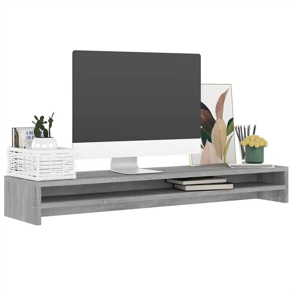 Monitor Stand Grey Sonoma 100x24x13 Cm Engineered Wood 3 Monitor Stand Grey Sonoma 100x24x13 Cm Engineered Wood - Image 3