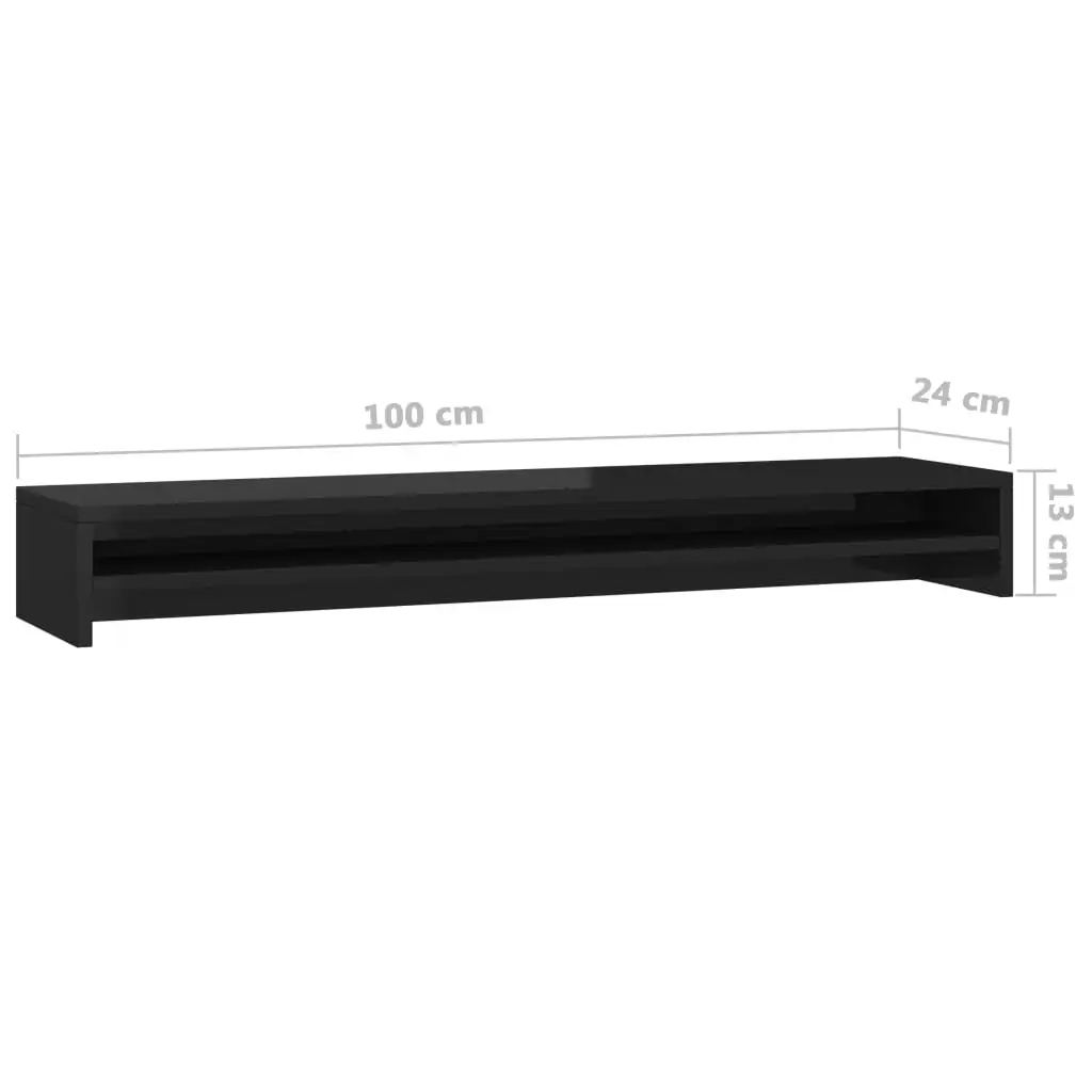 Monitor Stand High Gloss Black 100x24x13 Cm Chipboard 6 Monitor Stand High Gloss Black 100x24x13 Cm Chipboard - Image 6