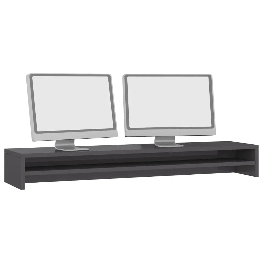 Monitor Stand High Gloss Grey 100x24x13 Cm Chipboard 3 Monitor Stand High Gloss Grey 100x24x13 Cm Chipboard - Image 3