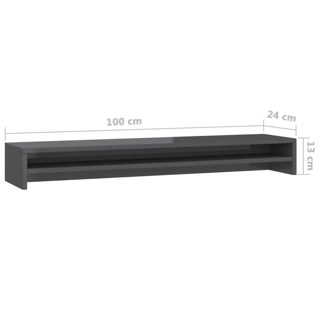 Monitor Stand High Gloss Grey 100x24x13 Cm Chipboard 6 Monitor Stand High Gloss Grey 100x24x13 Cm Chipboard - Image 6