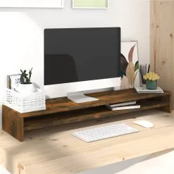 Monitor Stand Smoked Oak 100x24x13 Cm Engineered Wood